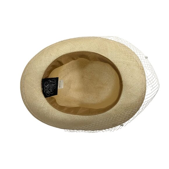 VTG USA Plaza Suite By Betmar Beige Straw Hat With White Bow + Netting Accents main image 6